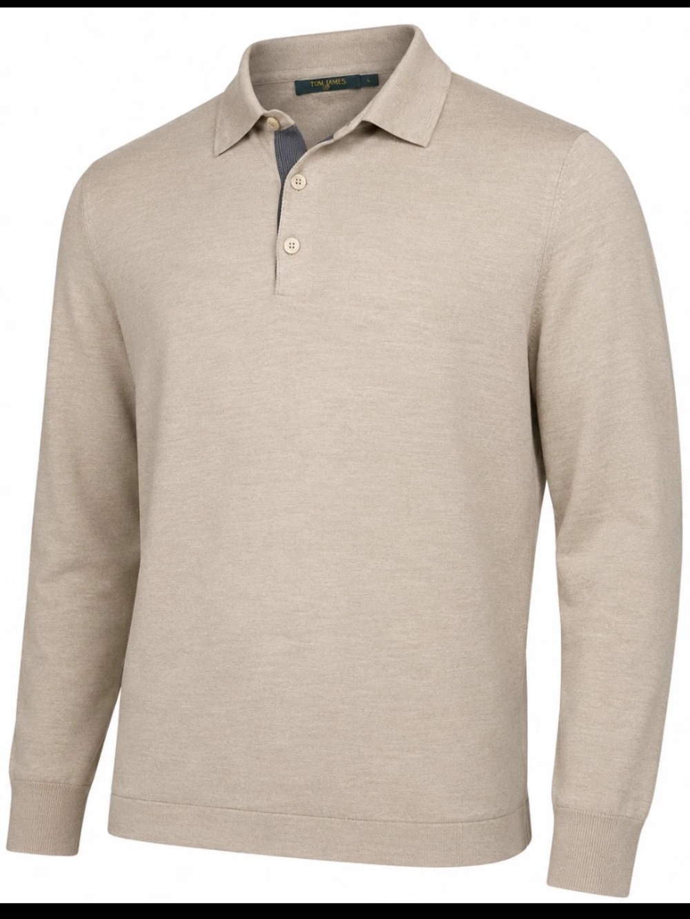 Tom James Beige Silk & Cashmere Long-Sleeve Polo Knit